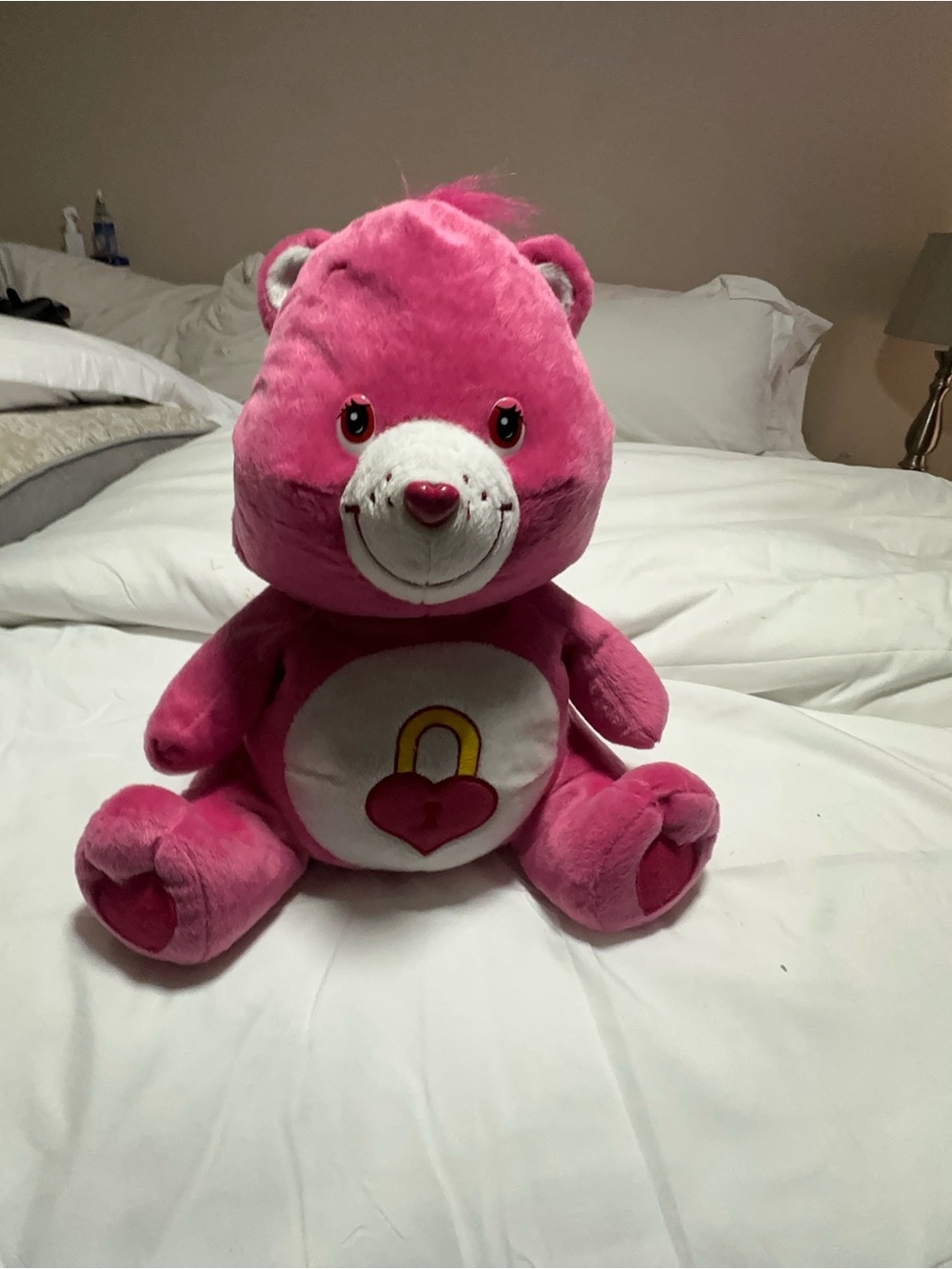 Vintage 2004 Care Bears Secret Bear Jumbo Plush 15.5” Large Pink Lock Badge